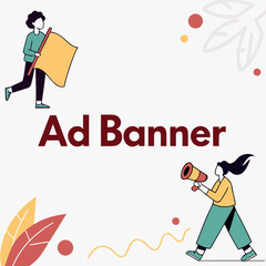 Creative ad banner with people and megaphone announcing news