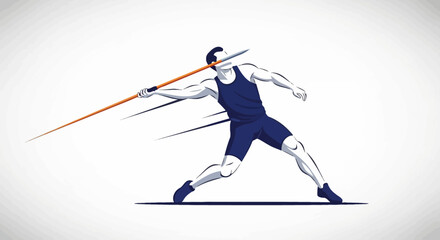 Javelin throw illustration. Athlete in dynamic motion performing a javelin throw in sports competition. Vector illustration.