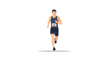 Marathon runner illustration. Athlete jogging in race competition wearing athletic attire and number tag. Vector illustration.