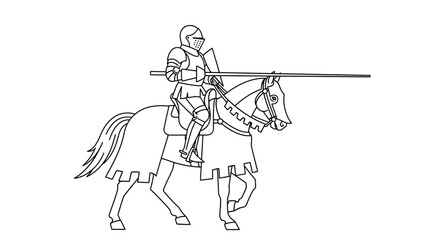 Medieval knight on horseback set. Illustration depicts armored knight holding a lance and riding a horse in traditional medieval style. Vector illustration.
