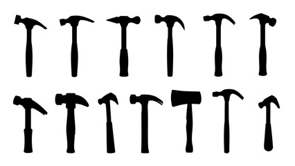 Set of hammer silhouettes vector
