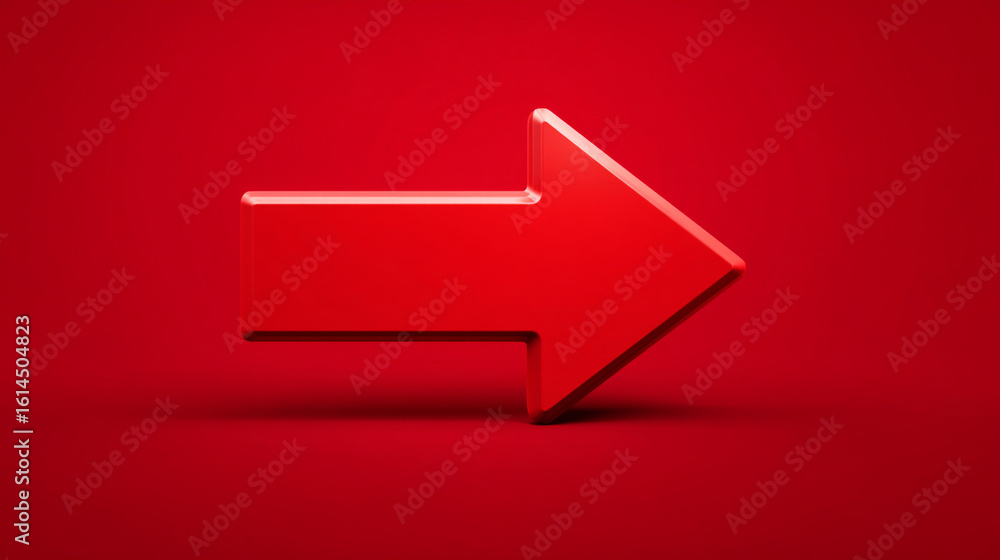 Poster a simple red arrow pointing to the right on a matching red background with soft shadows visible