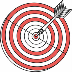 Dart hitting the bullseye on a red and white target