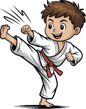 young boy practicing karate. Transparent png vector