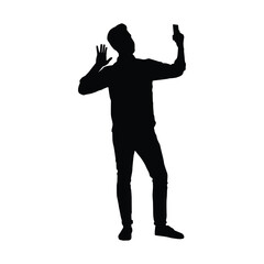 Silhouette of Person Taking a Selfie with Cheerful and Dynamic Pose