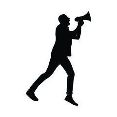 Silhouette of Man Shouting Through Megaphone in Expressive Pose