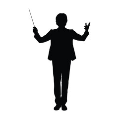 Silhouette of a Conductor Holding Baton in a Symphonic Performance