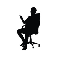 Silhouette of a Businessperson Sitting in an Office Chair Gesturing Pointing