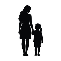 Silhouette of a Mother and Child Holding Hands Together