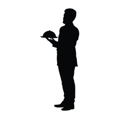Silhouette of Waiter Holding Plate with Cover