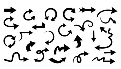 A collection of various black arrow silhouettes vector.