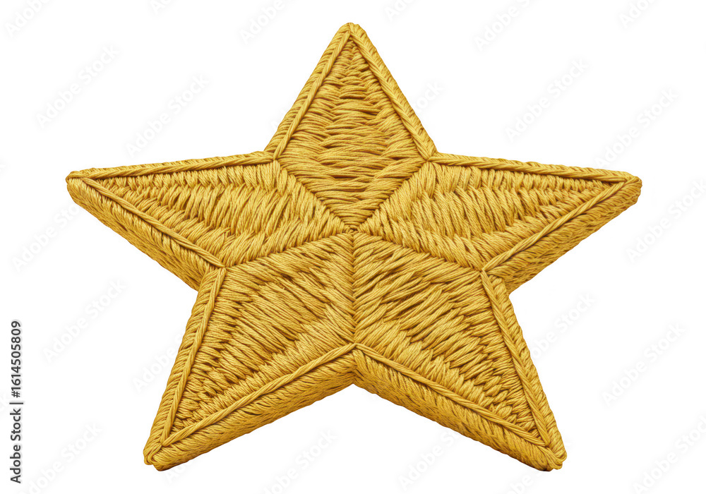 Poster a textured golden star shape with five points, isolated on a transparent background