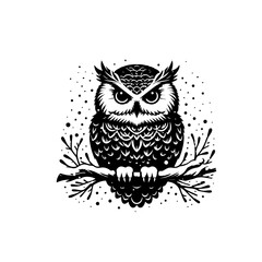 Fototapeta premium Majestic Black and White Owl Perched on Branch.