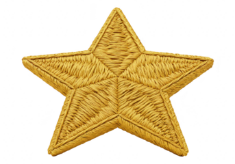 A textured golden star shape with five points, isolated on a transparent background