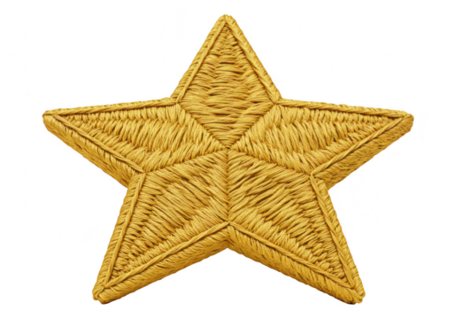 A textured golden star shape with five points, isolated on a transparent background