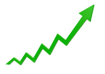 A vibrant green arrow charts an upward trend, symbolizing growth and success isolated on transparent background