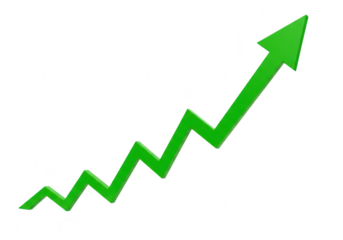 A vibrant green arrow charts an upward trend, symbolizing growth and success isolated on transparent background