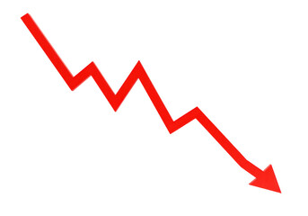 A sharp red arrow indicates a downward trend, representing decline and loss isolated on transparent background