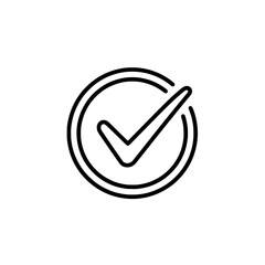 A simple, black outline of a checkmark inside a circle, symbolizing approval or confirmation.