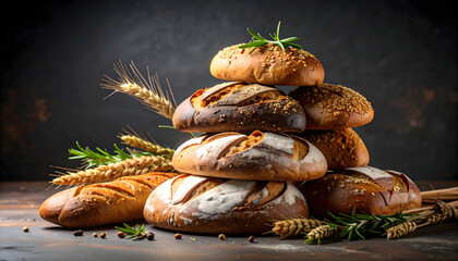 Assorted artisan breads display