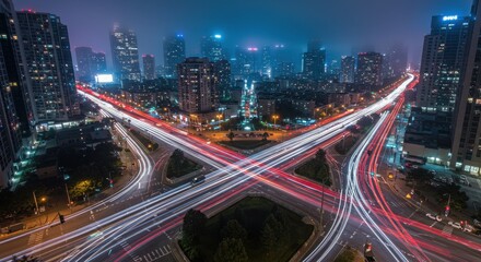 Obraz premium City highway intersection nighttime