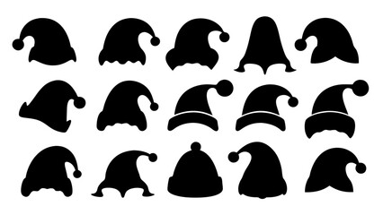 Silhouettes of Christmas hats. Santa Claus