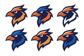 Fototapeta premium Vector art of a collection of stylized eagle head logos with varied color palettes isolated on white background