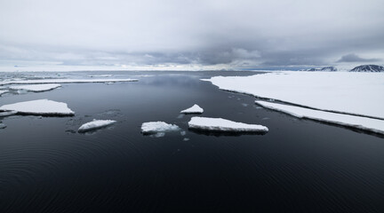 Floating ice on the ocean with cloud reflection in the arctic of Svalbard, Norway  © Reto Ammann