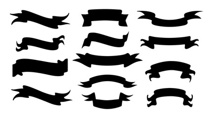 Black ribbon banners set.