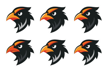 Vector art of a set of black eagle head logos showcases a fierce and modern design aesthetic