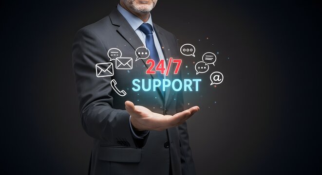 24/7 Customer Support Services: Businessman Offering Help