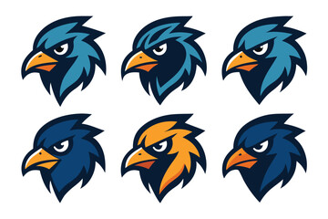 Fototapeta premium Vector art of a series of intense eagle head mascots isolated on white background captures the spirit of competition