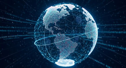 Futuristic Digital Globe with Data Connections and Network Grid Representing Global Communication, Internet Technology, and Worldwide Connectivity in Cyberspace, 3D Rendering Concept