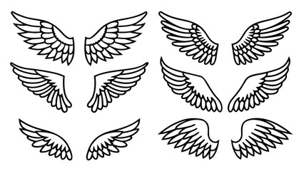 Angel Wings Vector Line Art Set