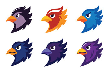 Vector art of a collection of colorful eagle head logos presents a modern and creative design