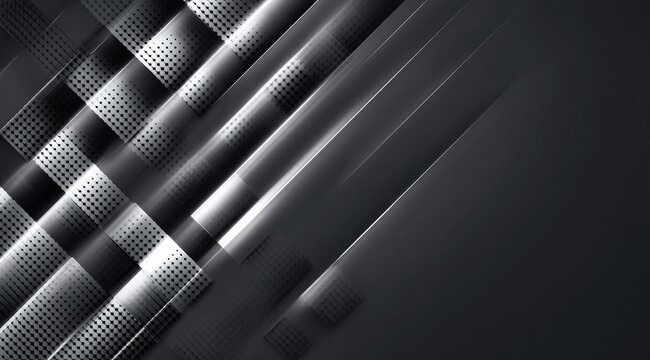 Abstract grayscale image featuring diagonal, intersecting bands of varying shades and textures; some bands have a subtle dotted pattern