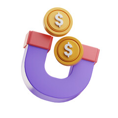 3D Illustration of Magnetic Coins Attraction
