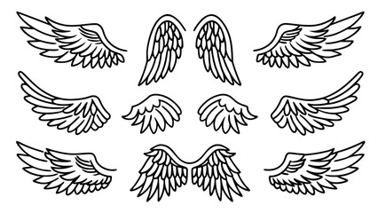 Angel Wings Vector Line Art Set