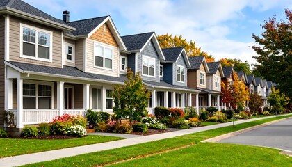 Row of colorful houses in autumn