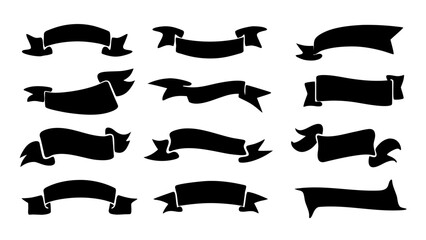 Black ribbon banners set.