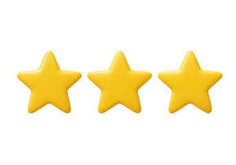 Obraz premium Three shiny yellow stars arranged in a row, representing a threestar rating isolated on transparent background