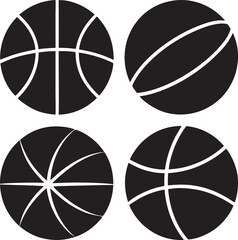 Four black basketball icons isolated on white background