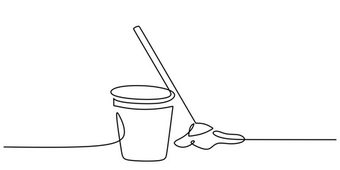 Continuous line drawing of cleaning equipment, minimalist vector for household.
