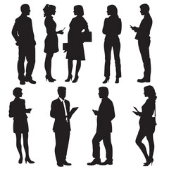 silhouettes of people working group of standing business people vector