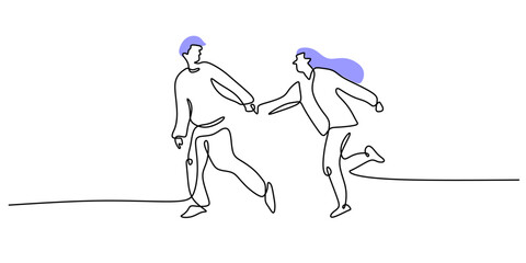 Fototapeta premium Continuous one line drawing of a couple holding hands symbolizing love, intimacy, and romance.