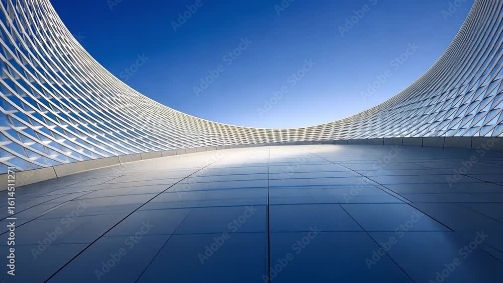 Aufkleber modern architecture showcases curved structure with sleek, reflective surface under clear blue sky, 