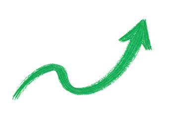 A vibrant green arrow curving upwards, symbolizing growth and positive progress, isolated on a transparent background