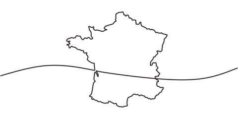 France map one line drawing. Vector illustration of a continuous single outline.