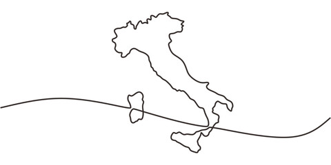 Continuous one line drawing of Italy map outline. Minimalist vector design for travel or food themes.