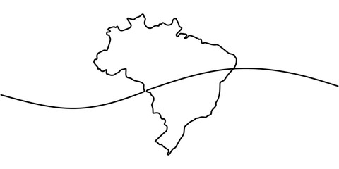 Brazil map one line drawing. Destination and travel concepts, editable stroke vector.